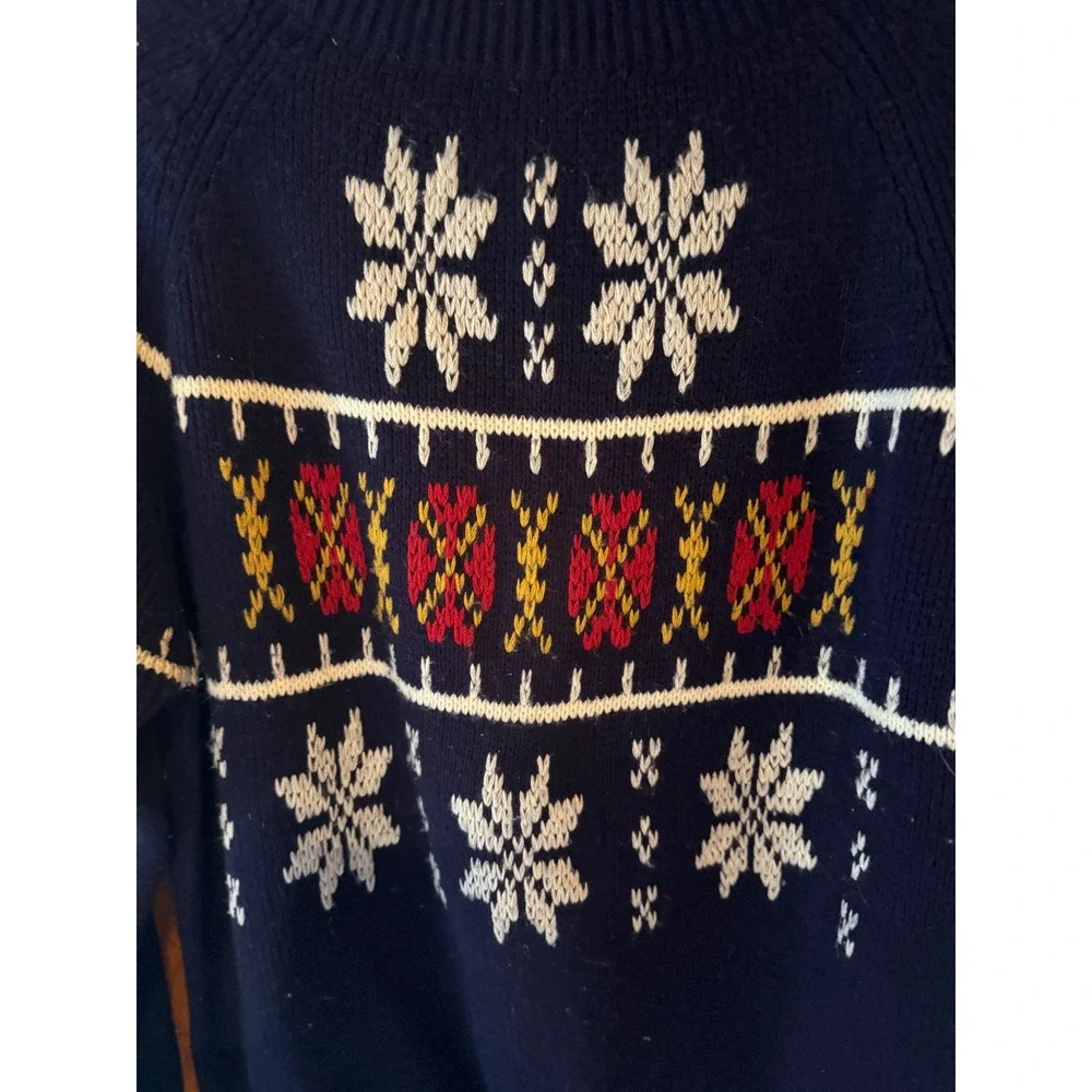 Vintage JCPenney Snowflake Fair Isle Sweater‎ Acrylic Knit Blue Large